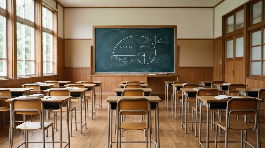 A chalkboard with a single, elegant diagram in white chalk — something complex made simple. A piece of chalk in the tray. The room is empty. Color palette: slate green, white chalk, warm wood, natural light. Mood: the elegance of simplicity. Fine grain. 16:9 aspect ratio, 1200x675px. Style: contemplative realism, classroom warmth.